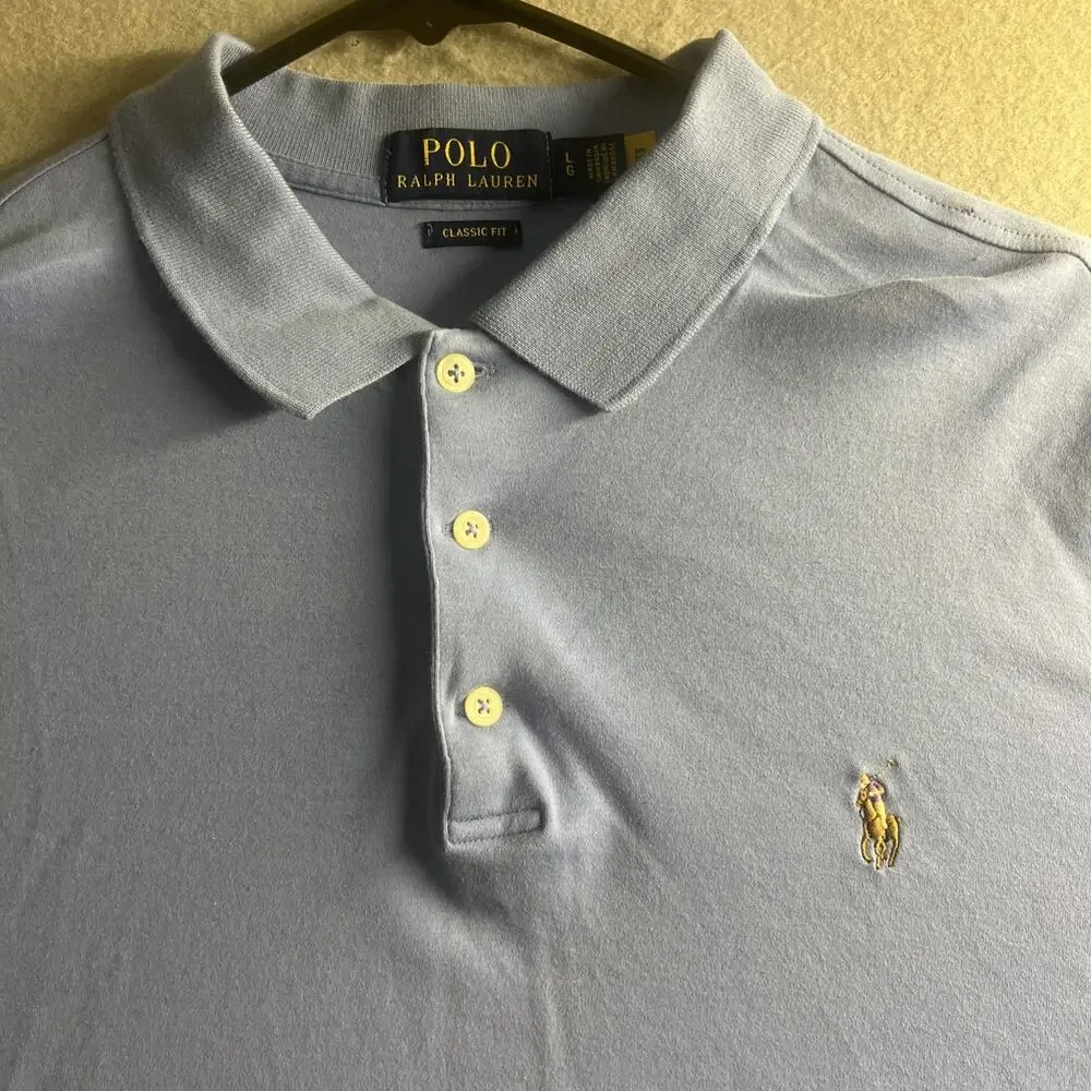 Ralph Lauren Shirt Mens Large Light Blue Golf Polo Flesh Pony Lightweight Summer